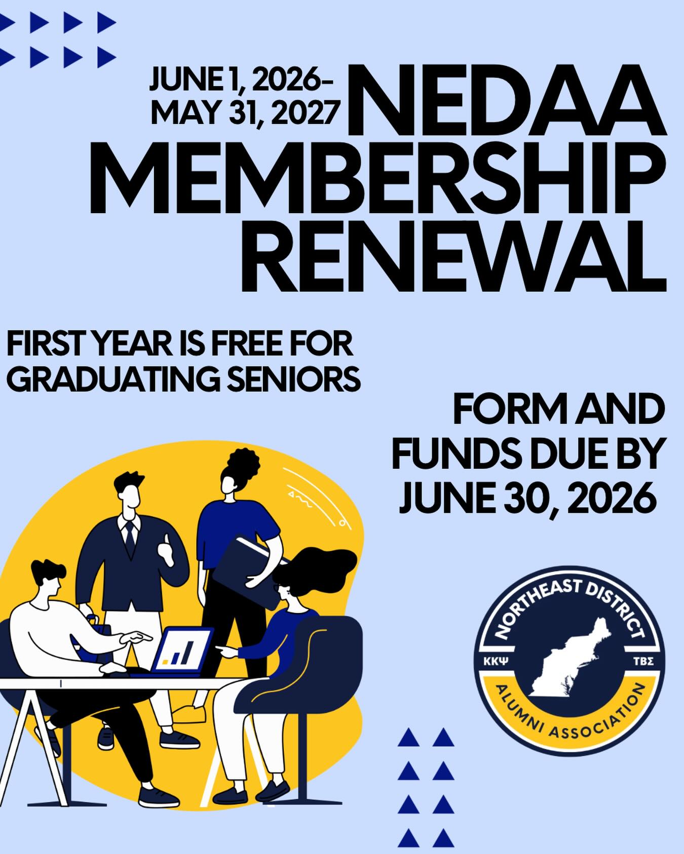It’s that time of year again! Membership renewal for the 2026-2027 program year is OPEN! Find renewal information in the link in our bio and our website. Sign up before registration closes on June 30.

Remember: You must be a member of KKPsiAA and/or TBSAA (at least at the Local Alumni Association level) to be a member of NEDAA.