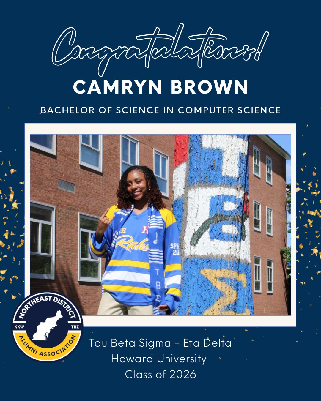 Class of 2026 Graduating Senior Shoutout
•
Congratulations to Camryn Brown of the Eta Delta Chapter of Tau Beta Sigma at Howard University. She graduated with a BS in Computer Science. Post-graduation, she’s most excited about keeping Alumnae connections in her home! Congratulations, Camryn 🎓📚🎉
•
Want NEDAA to celebrate your graduation? Fill out the link in our bio!