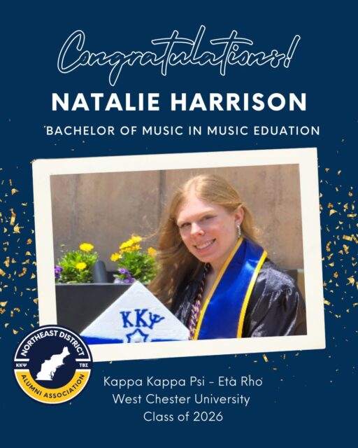 Class of 2026 Graduating Senior Shoutout
•
Congratulations to Natalie Harrison of the Eta Rho Chapter of Kappa Kappa Psi at West Chester University. They graduated with a BM in Music Educatuon. Post-graduation, she’s most excited about sharing the gift of music through education! Congratulations, Natalie🎓📚🎉
•
Want NEDAA to celebrate your graduation? Fill out the link in our bio!